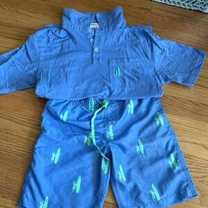 johnnie-O light blue cotton polo shirt and swim trunks size 8